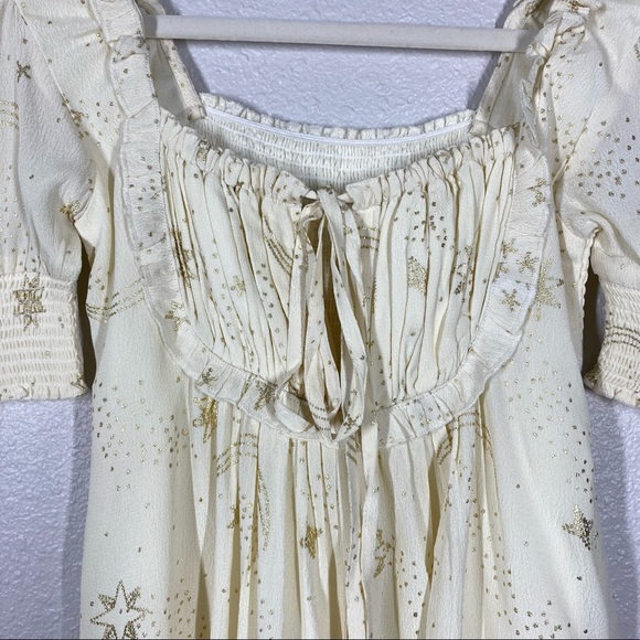 Beach Riot Virgo Celestial Puff Sleeve Baby Doll Dress Cream Gold - Picture 10 of 16